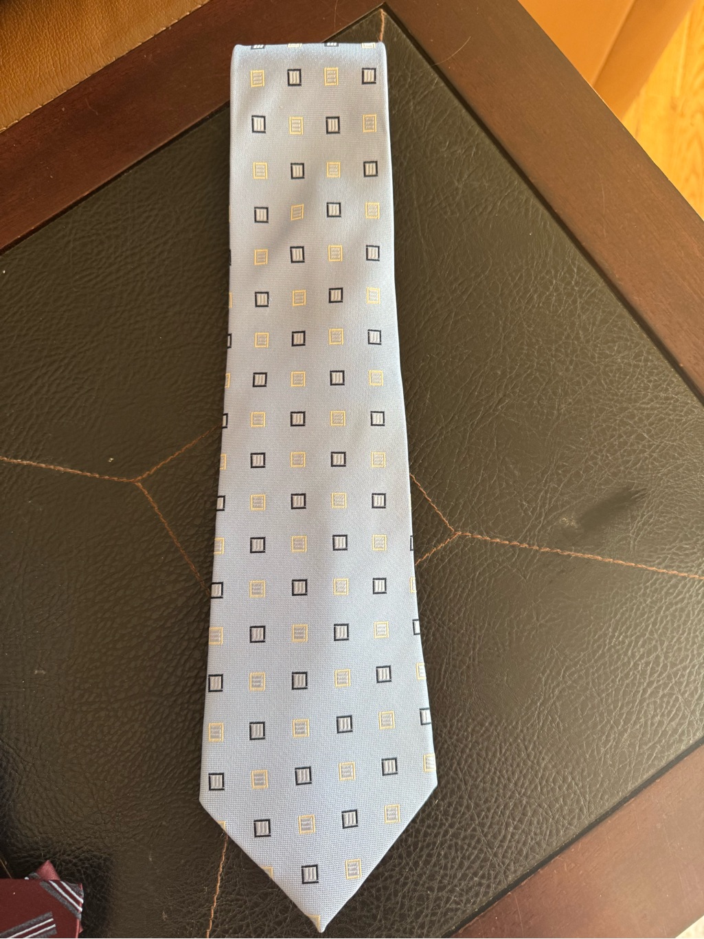 Geoffrey Beene Light Blue Geometric Silk Tie. Yellow Accent